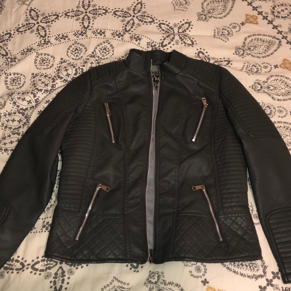 Dark grey leather jacket!